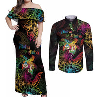 Hawaii Pride Couples Matching Off Shoulder Maxi Dress and Long Sleeve Button Shirt Aloha Is Aloha LT05 Colorful - Polynesian Pride