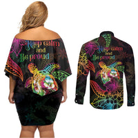 Hawaii Pride Couples Matching Off Shoulder Short Dress and Long Sleeve Button Shirt Aloha Is Aloha LT05 - Polynesian Pride