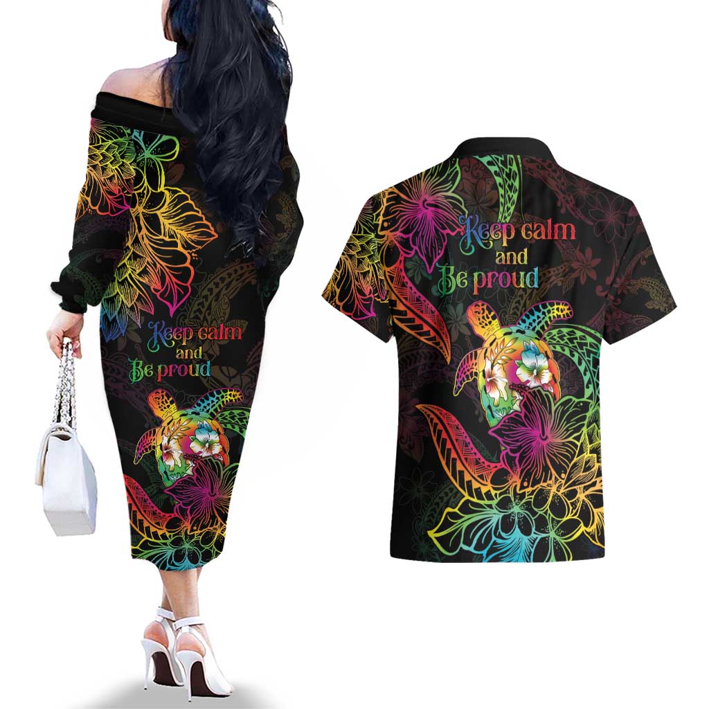 Hawaii Pride Couples Matching Off The Shoulder Long Sleeve Dress and Hawaiian Shirt Aloha Is Aloha