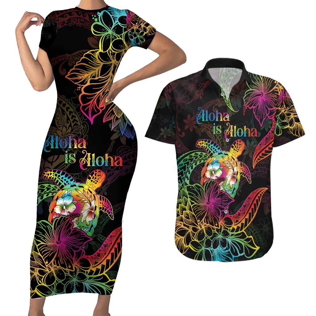 Hawaii Pride Couples Matching Short Sleeve Bodycon Dress and Hawaiian Shirt Aloha Is Aloha LT05 Colorful - Polynesian Pride