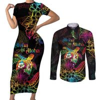 Hawaii Pride Couples Matching Short Sleeve Bodycon Dress and Long Sleeve Button Shirt Aloha Is Aloha LT05 Colorful - Polynesian Pride