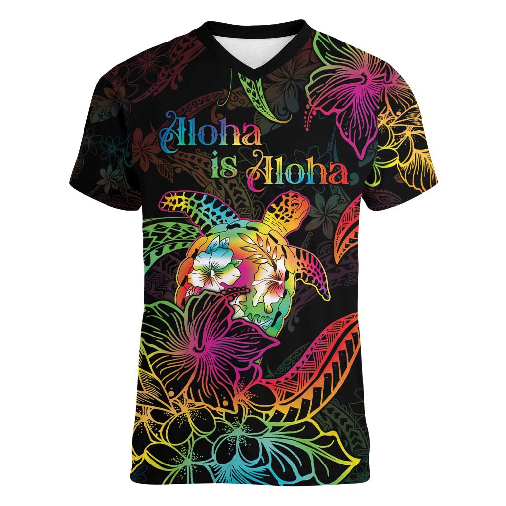 Hawaii Pride Women V-Neck T-Shirt Aloha Is Aloha