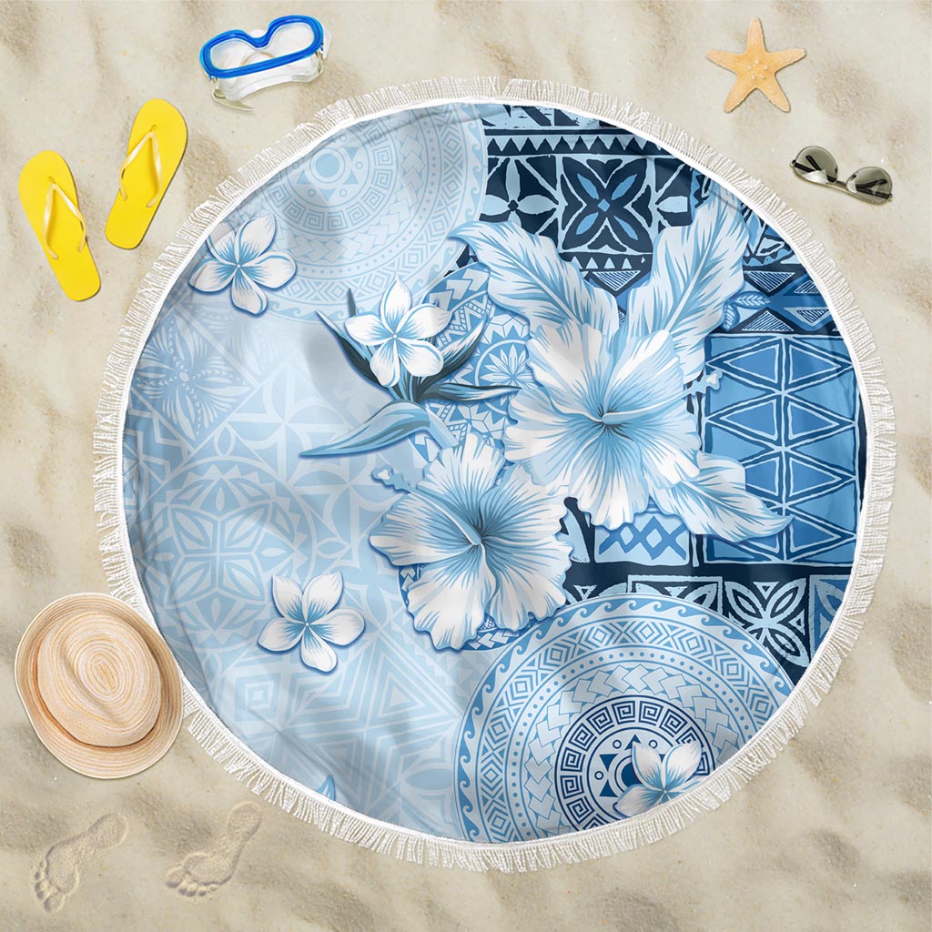 Hawaii Tapa Pattern With Blue Hibiscus Beach Blanket LT05 One Size 150cm Blue - Polynesian Pride