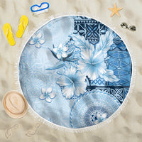 Hawaii Tapa Pattern With Blue Hibiscus Beach Blanket LT05 One Size 150cm Blue - Polynesian Pride