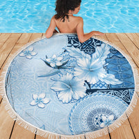 Hawaii Tapa Pattern With Blue Hibiscus Beach Blanket LT05 - Polynesian Pride