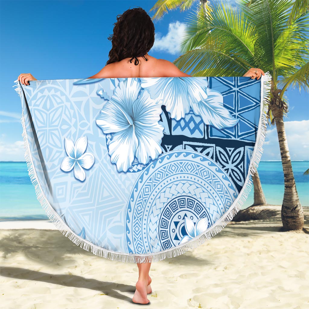 Hawaii Tapa Pattern With Blue Hibiscus Beach Blanket LT05 - Polynesian Pride