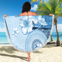 Hawaii Tapa Pattern With Blue Hibiscus Beach Blanket LT05 - Polynesian Pride