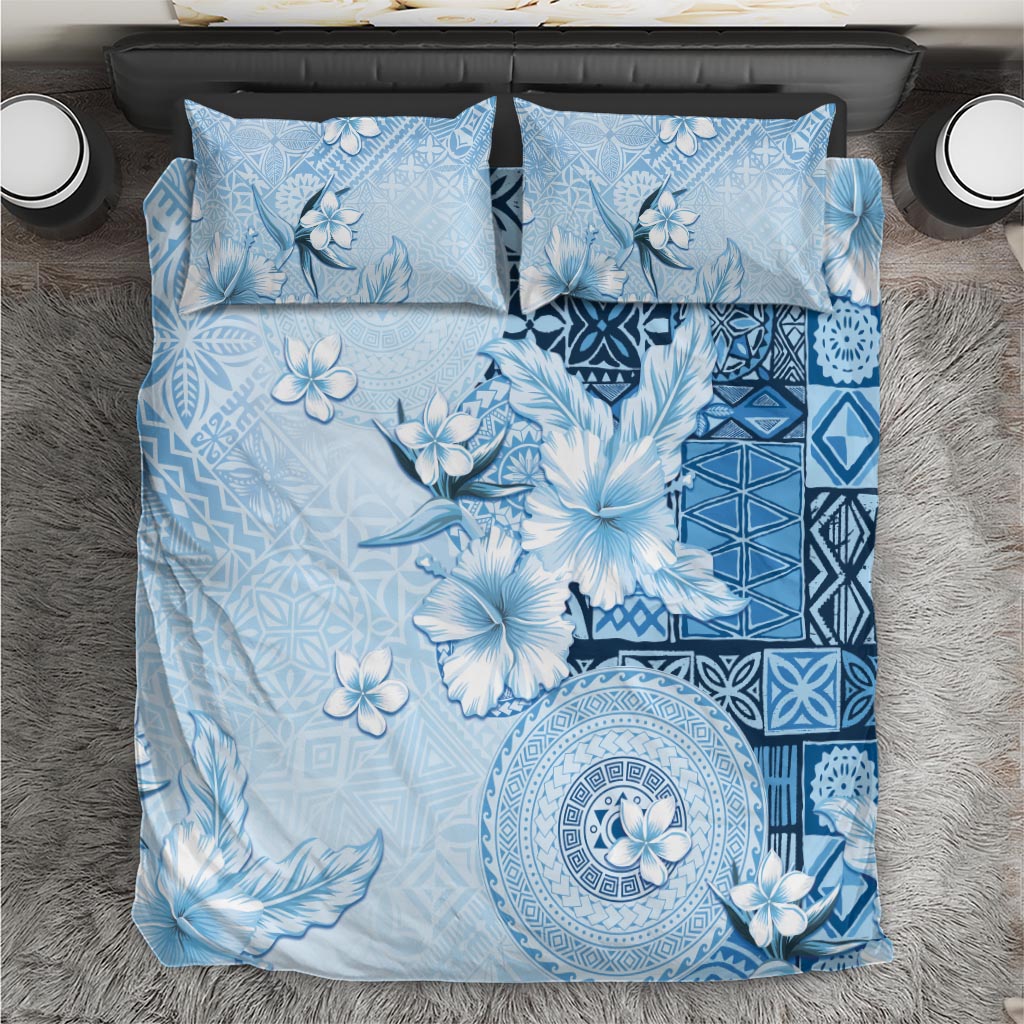 Hawaii Tapa Pattern With Blue Hibiscus Bedding Set LT05 Blue - Polynesian Pride