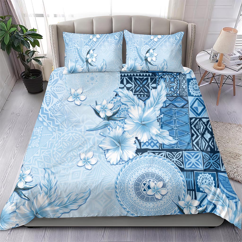 Hawaii Tapa Pattern With Blue Hibiscus Bedding Set LT05 - Polynesian Pride