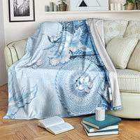 Hawaii Tapa Pattern With Blue Hibiscus Blanket LT05 Blue - Polynesian Pride