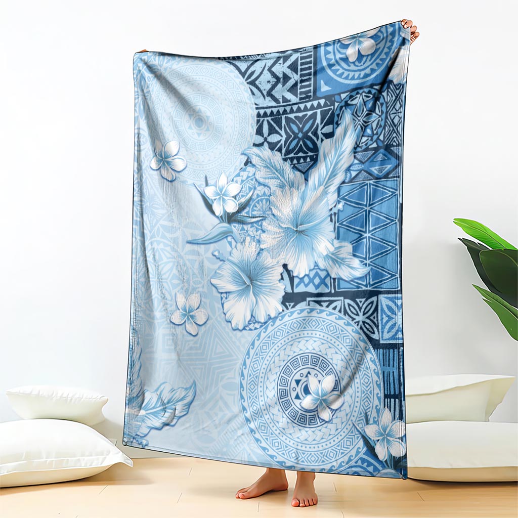 Hawaii Tapa Pattern With Blue Hibiscus Blanket LT05 - Polynesian Pride