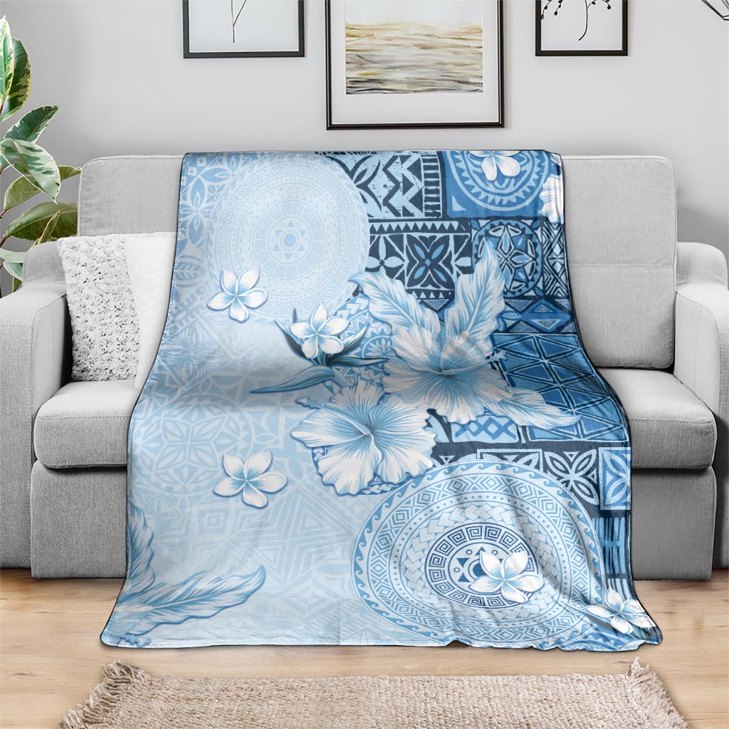 Hawaii Tapa Pattern With Blue Hibiscus Blanket LT05 - Polynesian Pride