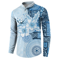 Hawaii Tapa Pattern With Blue Hibiscus Button Sweatshirt LT05 - Polynesian Pride