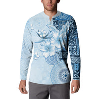 Hawaii Tapa Pattern With Blue Hibiscus Button Sweatshirt LT05 - Polynesian Pride