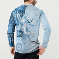 Hawaii Tapa Pattern With Blue Hibiscus Button Sweatshirt LT05 - Polynesian Pride
