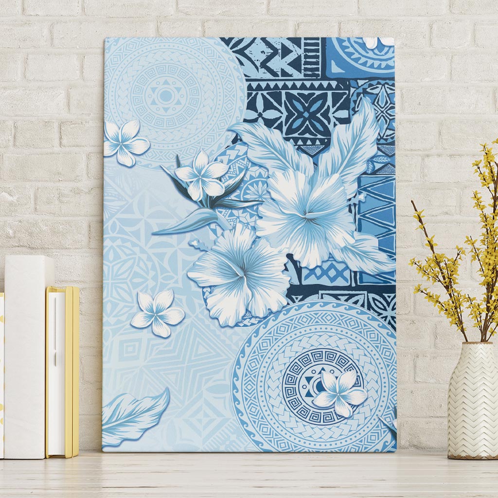 Hawaii Tapa Pattern With Blue Hibiscus Canvas Wall Art LT05 Without Frame Blue - Polynesian Pride