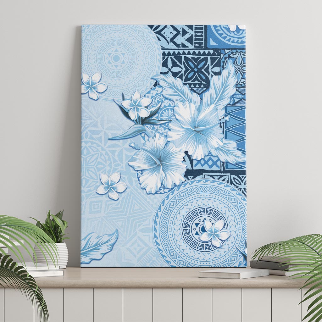 Hawaii Tapa Pattern With Blue Hibiscus Canvas Wall Art LT05 - Polynesian Pride
