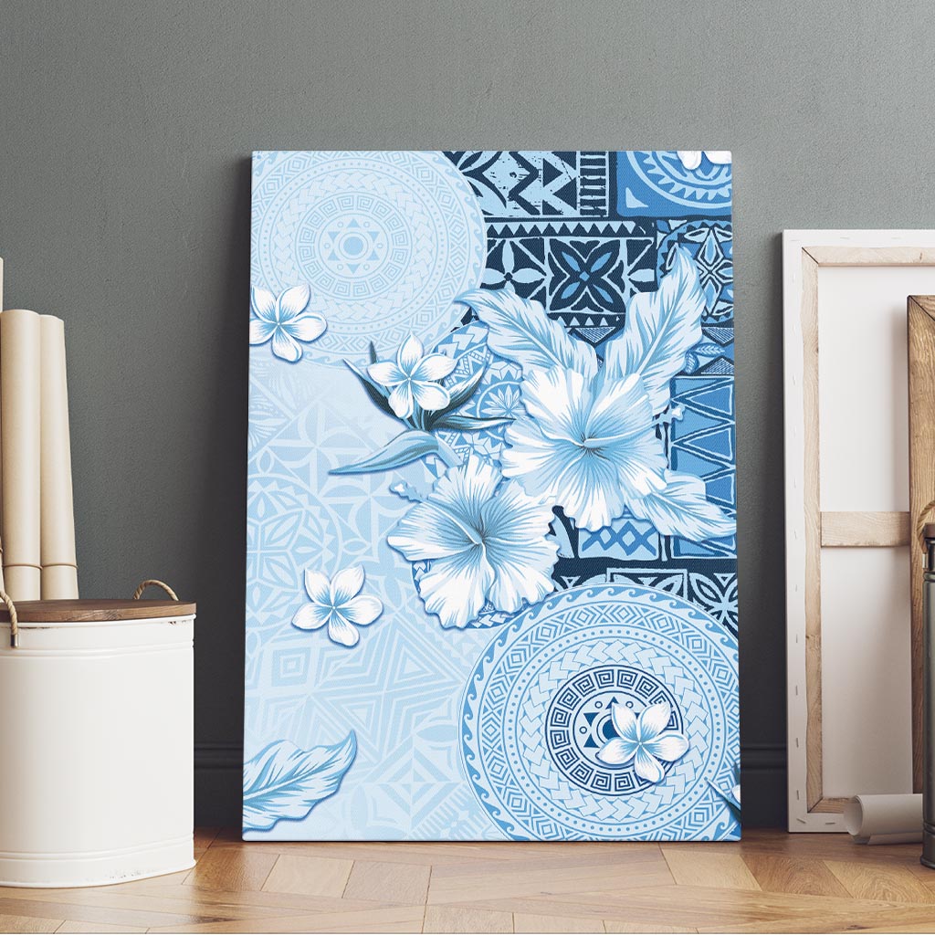 Hawaii Tapa Pattern With Blue Hibiscus Canvas Wall Art LT05 - Polynesian Pride