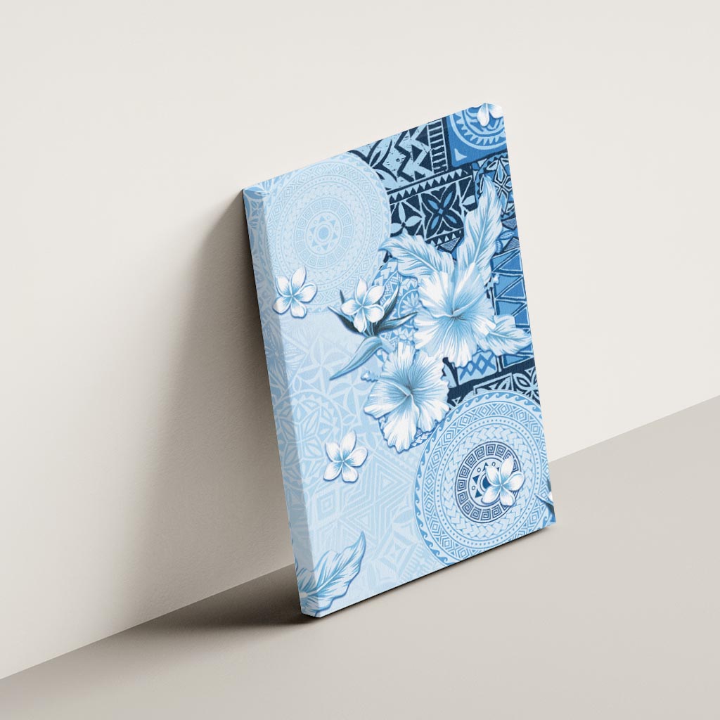 Hawaii Tapa Pattern With Blue Hibiscus Canvas Wall Art LT05 - Polynesian Pride