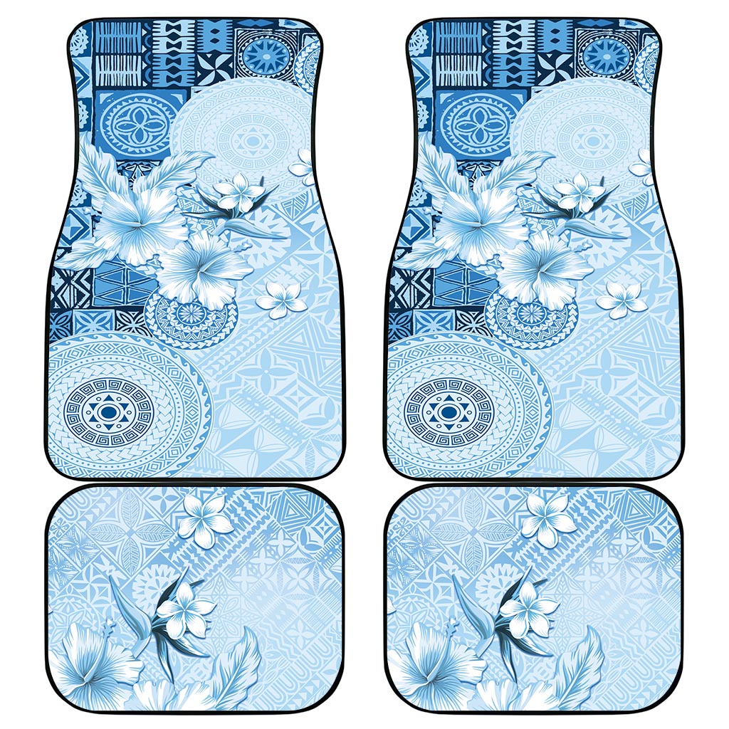 Hawaii Tapa Pattern With Blue Hibiscus Car Mats