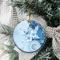 Hawaii Tapa Pattern With Blue Hibiscus Ceramic Ornament LT05 - Polynesian Pride