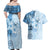 Hawaii Tapa Pattern With Blue Hibiscus Couples Matching Off Shoulder Maxi Dress and Hawaiian Shirt