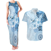 Hawaii Tapa Pattern With Blue Hibiscus Couples Matching Tank Maxi Dress and Hawaiian Shirt LT05 Blue - Polynesian Pride