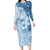 Hawaii Tapa Pattern With Blue Hibiscus Family Matching Long Sleeve Bodycon Dress and Hawaiian Shirt