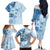 Hawaii Tapa Pattern With Blue Hibiscus Family Matching Off The Shoulder Long Sleeve Dress and Hawaiian Shirt