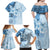 Hawaii Tapa Pattern With Blue Hibiscus Family Matching Off Shoulder Maxi Dress and Hawaiian Shirt