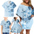 Hawaii Tapa Pattern With Blue Hibiscus Family Matching Off Shoulder Short Dress and Hawaiian Shirt