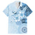 Hawaii Tapa Pattern With Blue Hibiscus Family Matching Off Shoulder Short Dress and Hawaiian Shirt