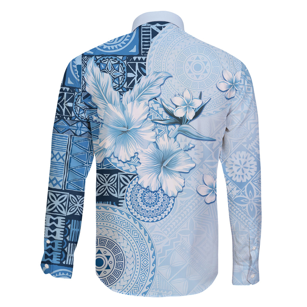 Hawaii Tapa Pattern With Blue Hibiscus Family Matching Off Shoulder Short Dress and Hawaiian Shirt LT05 - Polynesian Pride