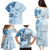 Hawaii Tapa Pattern With Blue Hibiscus Family Matching Puletasi and Hawaiian Shirt