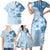 Hawaii Tapa Pattern With Blue Hibiscus Family Matching Short Sleeve Bodycon Dress and Hawaiian Shirt