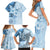 Hawaii Tapa Pattern With Blue Hibiscus Family Matching Short Sleeve Bodycon Dress and Hawaiian Shirt