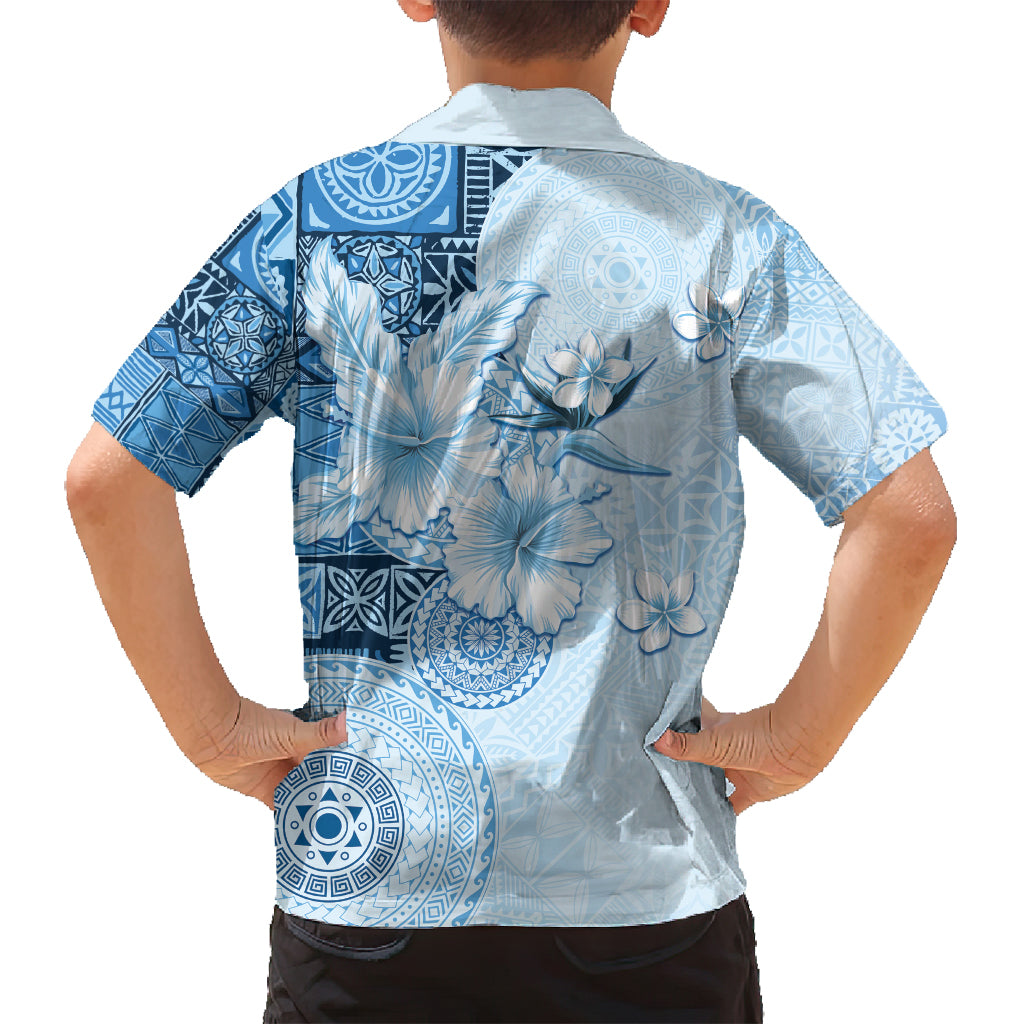Hawaii Tapa Pattern With Blue Hibiscus Family Matching Summer Maxi Dress and Hawaiian Shirt LT05 - Polynesian Pride