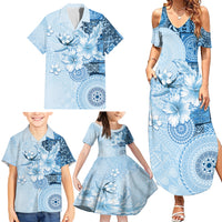 Hawaii Tapa Pattern With Blue Hibiscus Family Matching Summer Maxi Dress and Hawaiian Shirt LT05 - Polynesian Pride