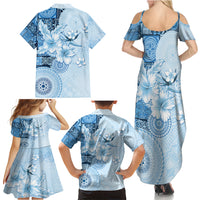 Hawaii Tapa Pattern With Blue Hibiscus Family Matching Summer Maxi Dress and Hawaiian Shirt LT05 - Polynesian Pride