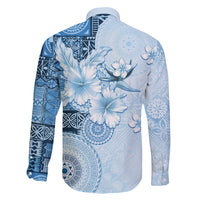 Hawaii Tapa Pattern With Blue Hibiscus Family Matching Summer Maxi Dress and Hawaiian Shirt LT05 - Polynesian Pride