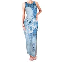 Hawaii Tapa Pattern With Blue Hibiscus Family Matching Tank Maxi Dress and Hawaiian Shirt LT05 Mom's Dress Blue - Polynesian Pride
