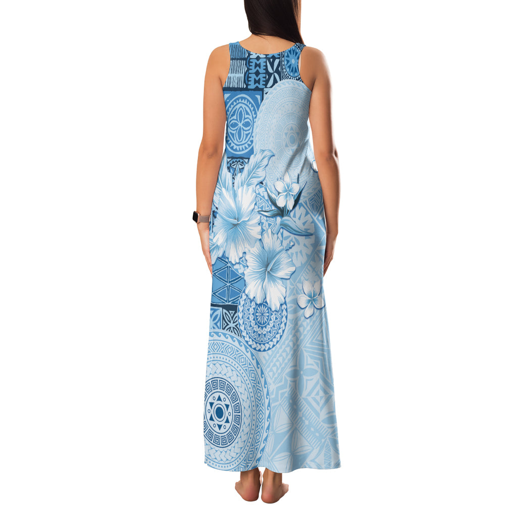 Hawaii Tapa Pattern With Blue Hibiscus Family Matching Tank Maxi Dress and Hawaiian Shirt LT05 - Polynesian Pride