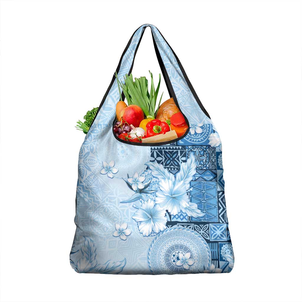 Hawaii Tapa Pattern With Blue Hibiscus Grocery Bag LT05 1-pack One Size Blue - Polynesian Pride