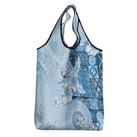 Hawaii Tapa Pattern With Blue Hibiscus Grocery Bag LT05 - Polynesian Pride
