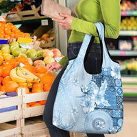 Hawaii Tapa Pattern With Blue Hibiscus Grocery Bag LT05 - Polynesian Pride
