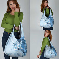 Hawaii Tapa Pattern With Blue Hibiscus Grocery Bag LT05 - Polynesian Pride