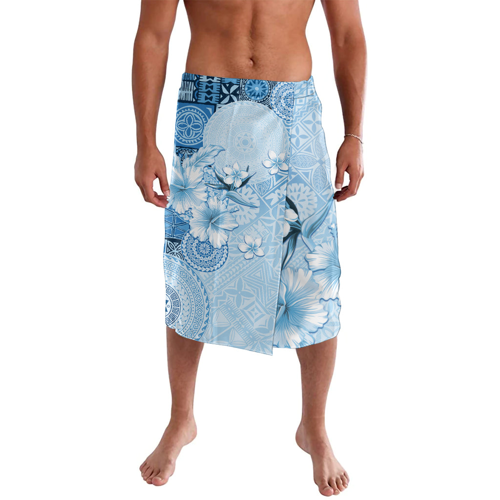 Hawaii Tapa Pattern With Blue Hibiscus Lavalava LT05 Blue - Polynesian Pride