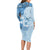 Hawaii Tapa Pattern With Blue Hibiscus Long Sleeve Bodycon Dress