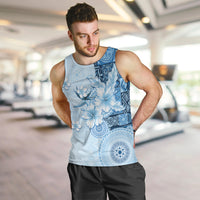 Hawaii Tapa Pattern With Blue Hibiscus Men Tank Top LT05 Blue - Polynesian Pride