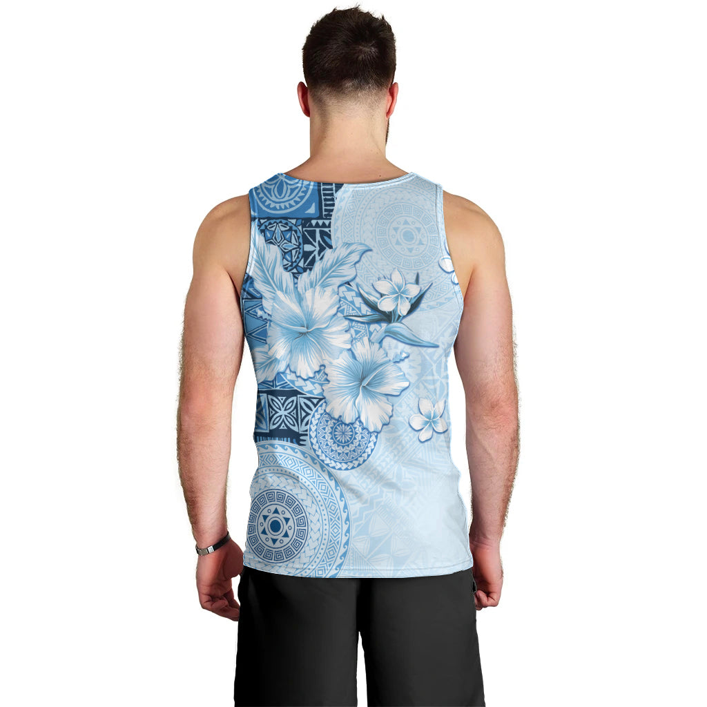 Hawaii Tapa Pattern With Blue Hibiscus Men Tank Top LT05 - Polynesian Pride
